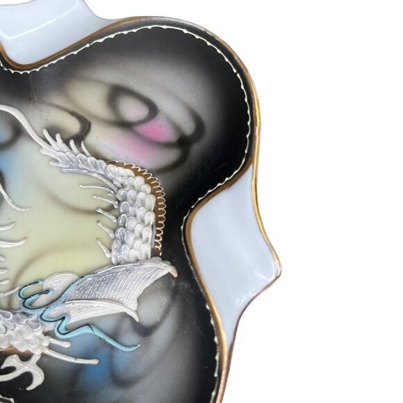 Vintage Hand Painted Japanese Moriage Dragonware  Dish Ashtray Tray Japan - Picture 8 of 11